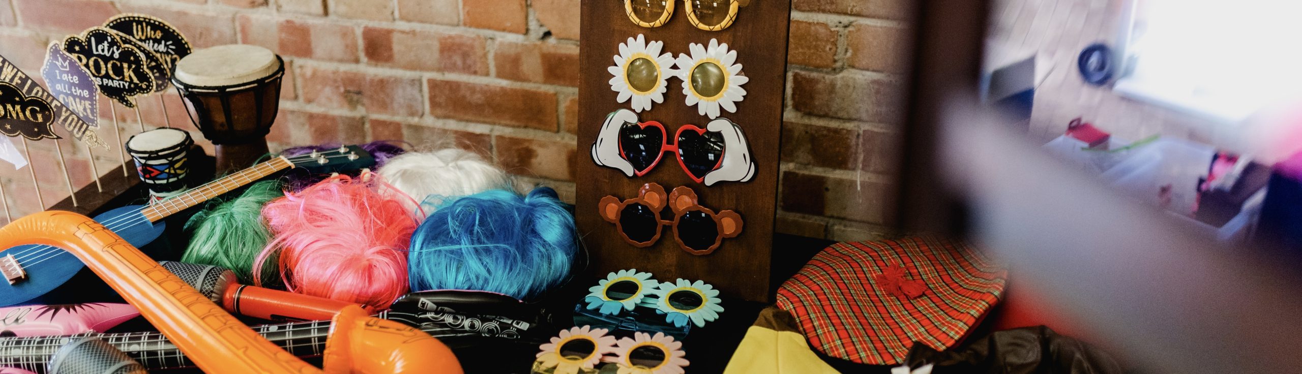 Props table for photo booth used as website header